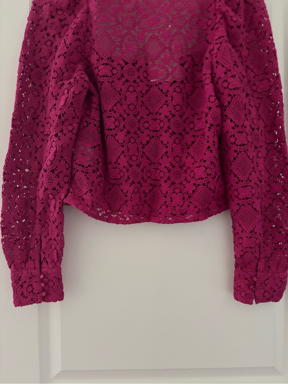 NWT Sezane Alvere Guipre Lace Square Neck Top Blouse Fuschia 8 - Picture 7 of 9